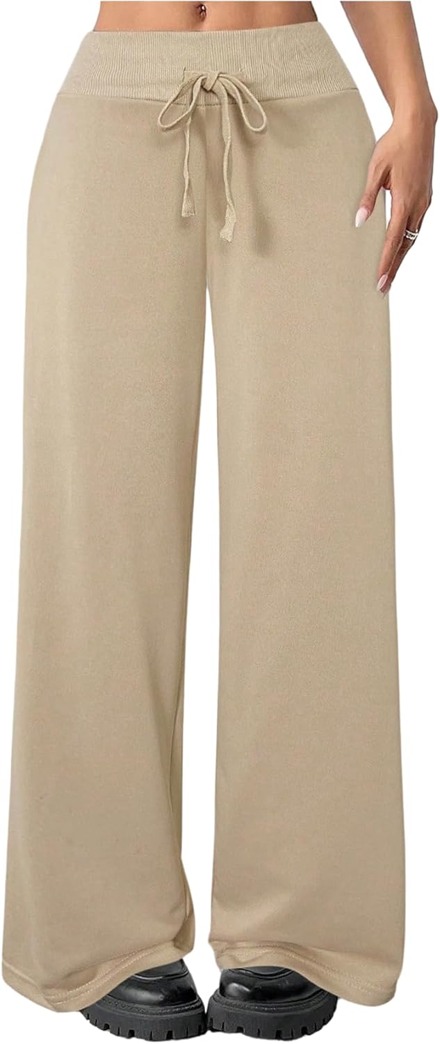 Women's Wide Leg Sweatpants Drawstring Elastic Workout Athletic Running Sweat Track Pants Joggers