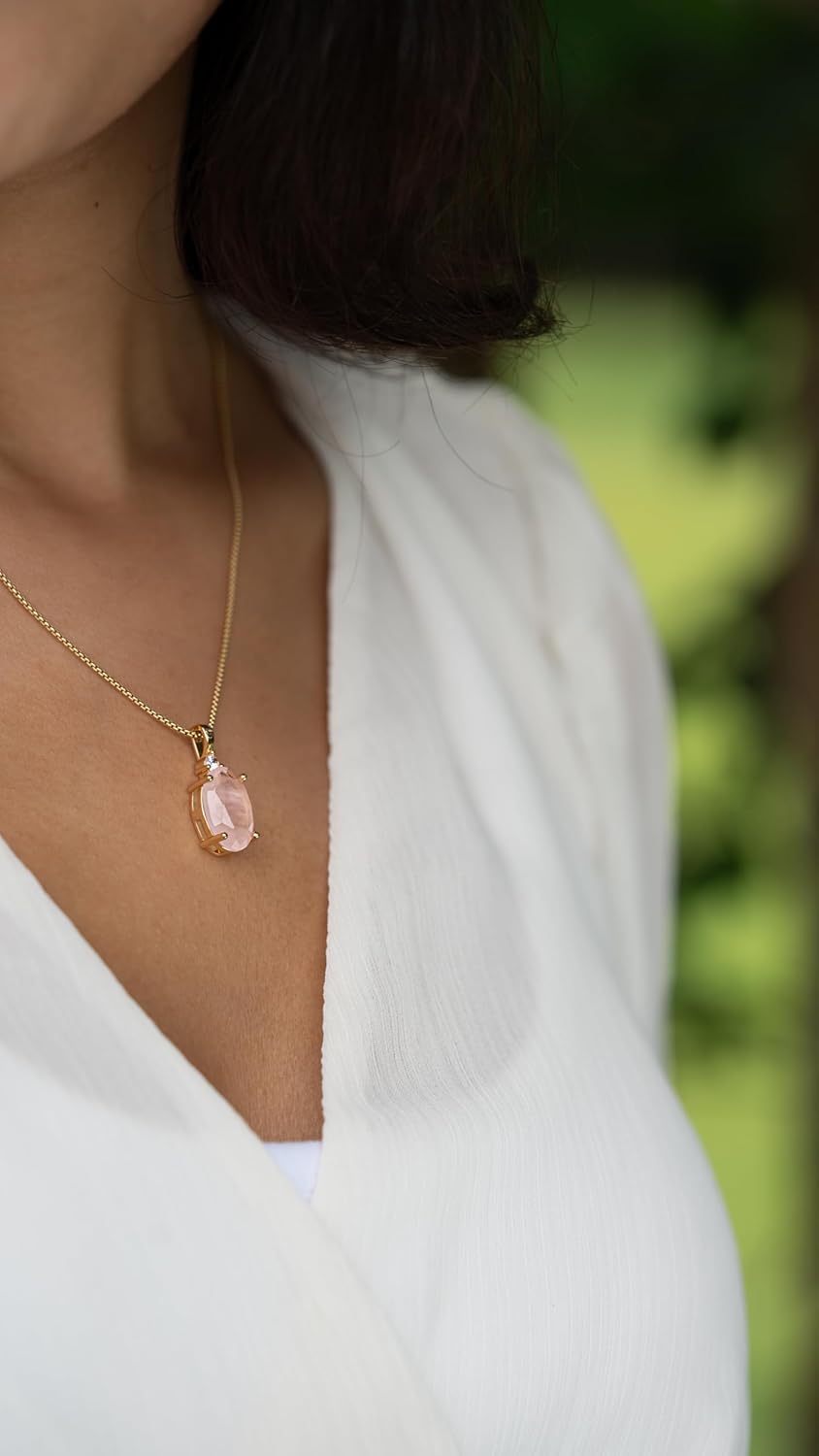 HOPE LOVE SHINE Rose Quartz Necklace – 18K Gold-Plated Stainless Steel Birthday for Women, Anniversary, Occasions – Non-Tarnish, Water-Resistant Gemstone Women's Jewelry - Image 4