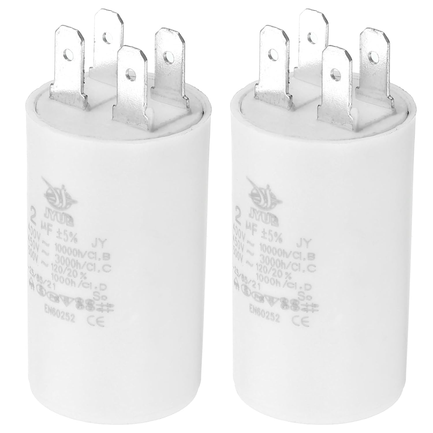 PATIKIL CBB60 1uf Running Capacitor,2Pcs AC 450V 4 Pins 50/60Hz Double Insert Cylinder Bottom for Air Conditioning,Water Pump,Fan Motor Star 52 x 30mm