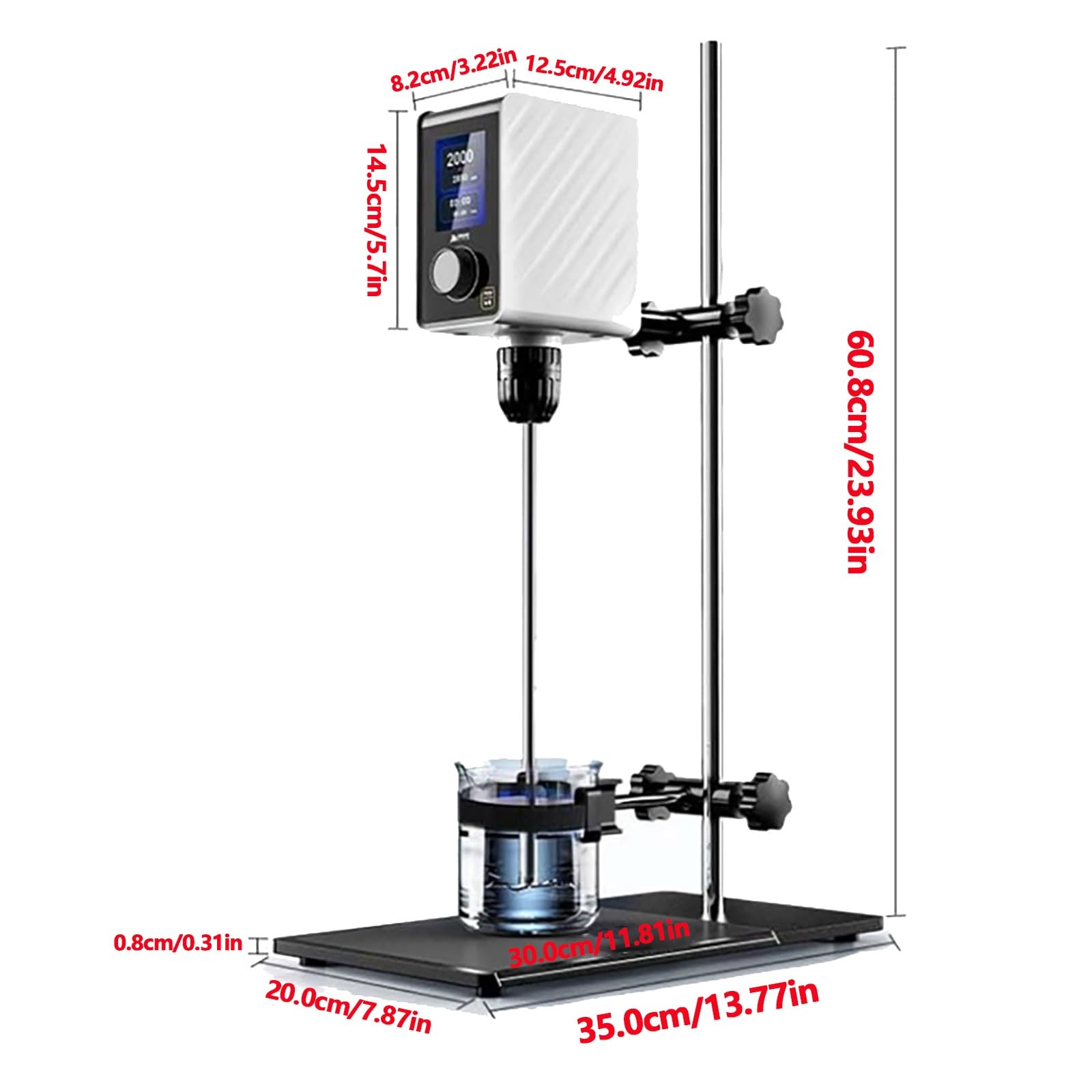 Digitaler Overhead-Rührer, 100–2000 U/min Drehzahl, 20 l maximale Kapazität, 304 Edelstahl-Paddel, Digitalanzeige für Chemie, Biologie, Forschung