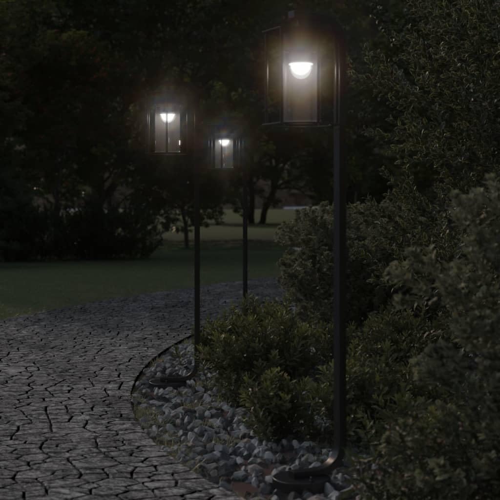 Zewnętrzne lampy podłogowe 3 szt. Czarna stal nierdzewna 100 cm