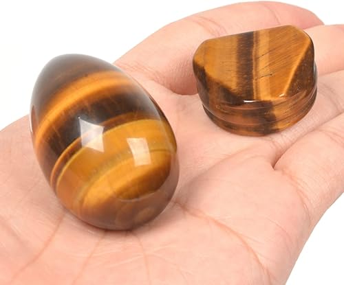 Miniatura 3 de Huevo de piedra preciosa de ojo de tigre amarillo natural, cristal curativo de chakras, meditación para el hogar, oficina, decoración con soporte de
