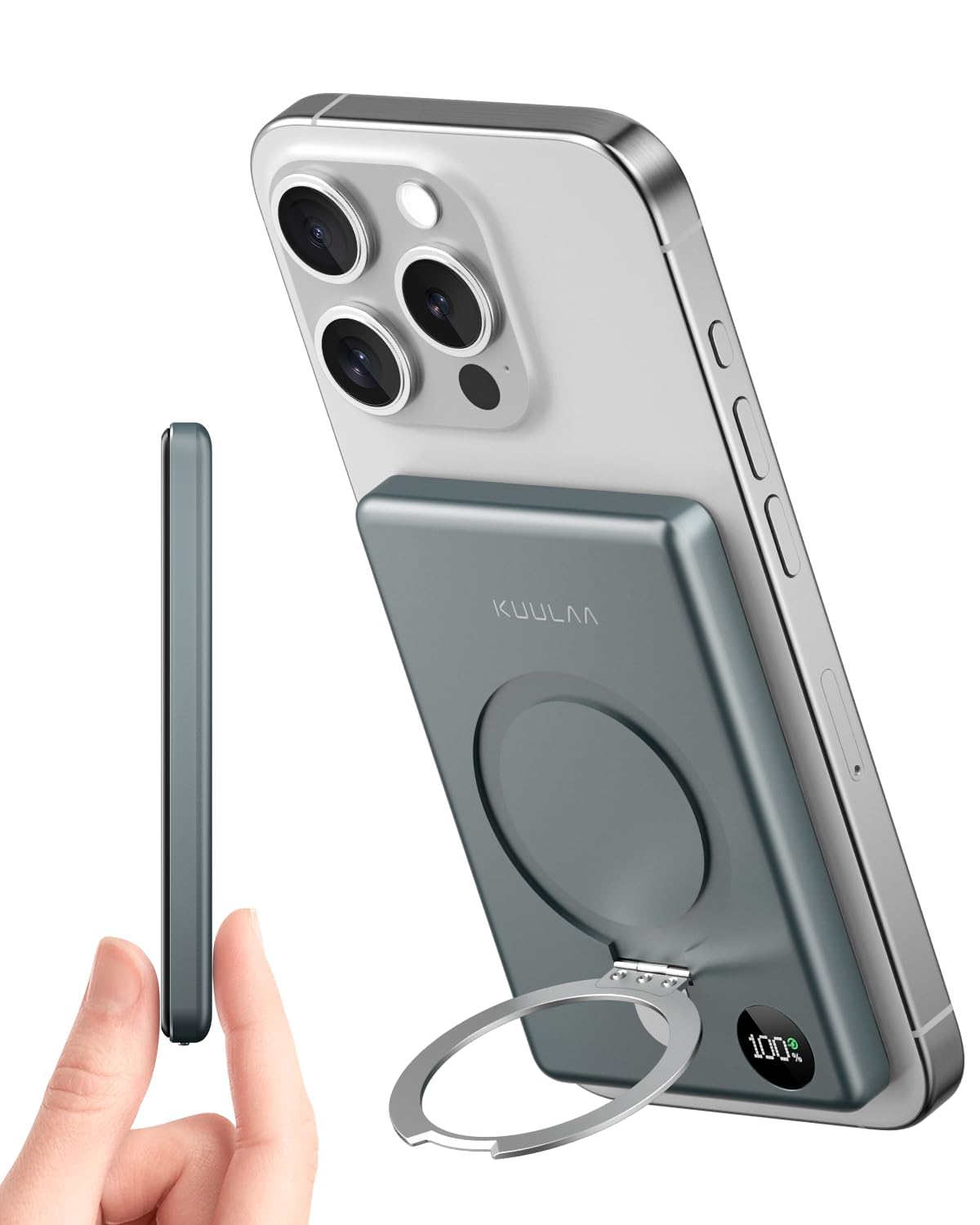 Kuulaa Magsafe Power Bank 10000mAh Portable Charger with Stand Wireless Charger with LCD Display, Magnetic Power Bank PD 20W Fast Charge Battery Pack USB C in & Out for iPhone 16/15/14/13/12 Series