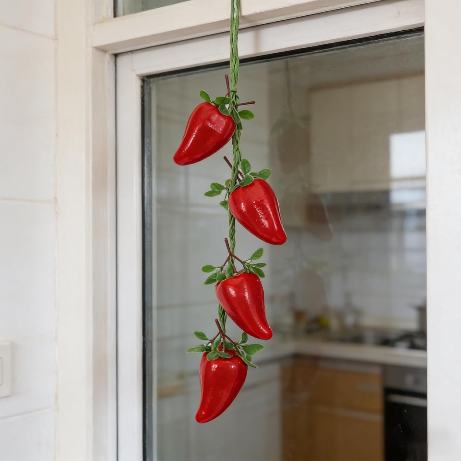 LUOZZY 5 Pcs Artificial Hanging Bell Pepper String Simulation Vegetable Garland for Farmhouse Party Wall Decor Photography Props