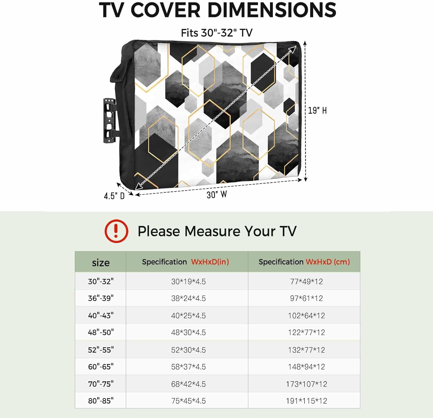 Outdoor TV Cover 75 Inch Black Geometric TV Enclosure Modern Abstract Lines TV Covers for Outside TV Display Screen Protector with Remote Control Pocket Home Decor