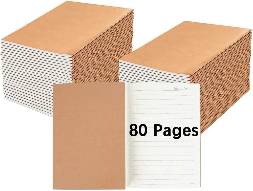 LIONSOUL Tagebuch, Notizbuch, Krafteinband, liniertes Papier, Tagebuch für Reisende, Notizen, Notizen, Großpackung, genähtes braunes Notizbuch, 80 Seiten, 21,6 x 14,9 cm, 30 Stück