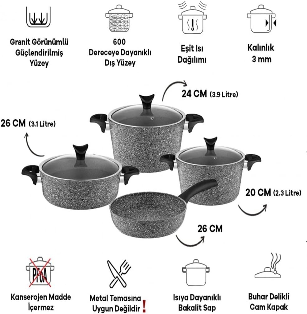 7 Piece Granite Cookware Set Gray Pan Kitchen Utensil Useful Non- Stick Pan Cookware Set