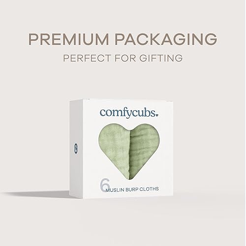 Miniatura 6 de Comfy Cubs Paños de muselina para eructos de 20 x 10 pulgadas, paquete de 6 unidades, grandes, 6 capas, ultra absorbentes, 100% algodón para babas y