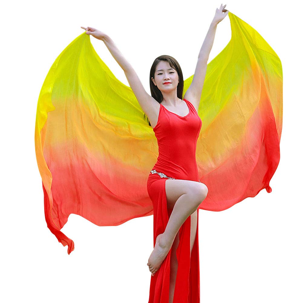 KIKIGOALWomen's 100% Silk Belly Dance Veils and Hand Scarves Gradual Colors 1.14x2.5m/98"x45"
