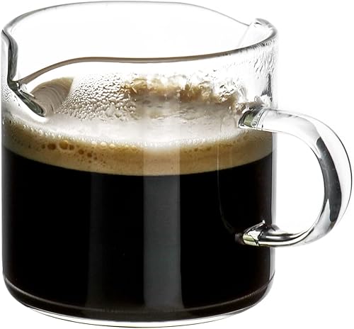 Miniatura 8 de QWORK Vaso de chupito de café expreso de doble boquilla sin escala, paquete de 2 vasos redondos de vidrio transparente con asa, adecuado para café