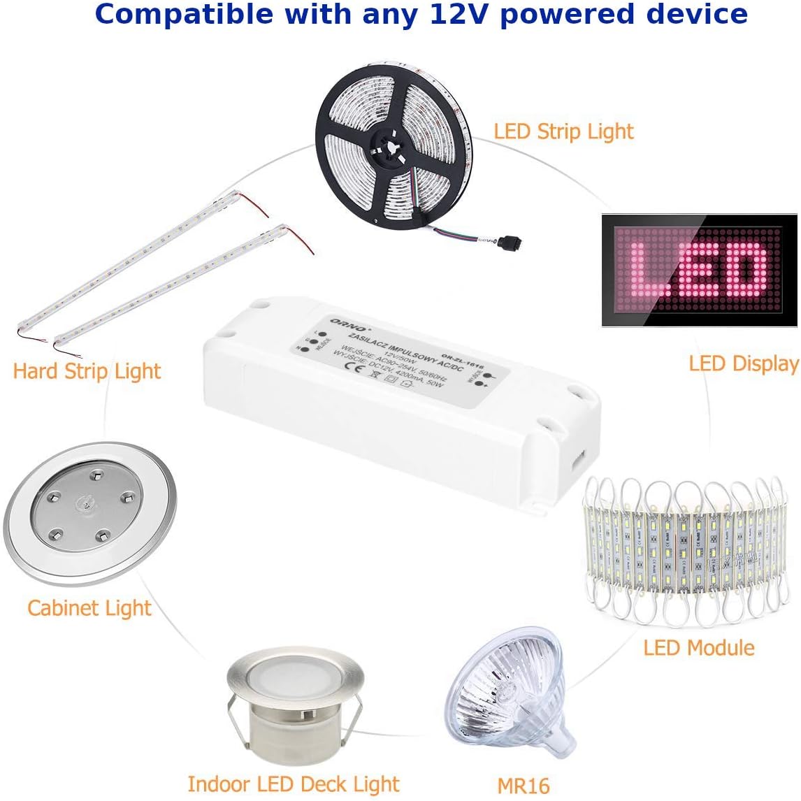 Orno LED Transformer 12 V (90 V-254 V to 12 V) for G4 MR11 MR16 GU5.3 LED Bulb or Light Strip Driver (50 W), IP20 - Image 5