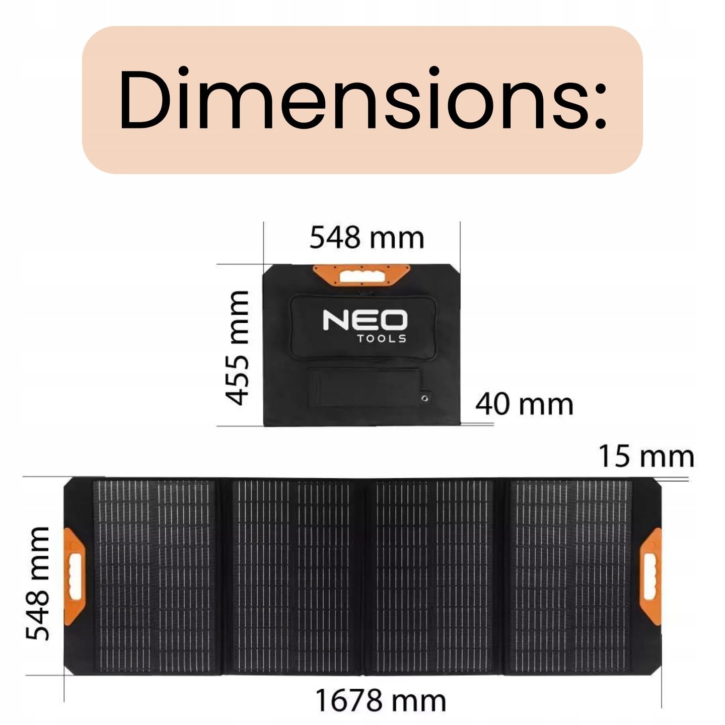 NEO TOOLS Panneau Solaire Pliable 140W 18V avec Modules Solaires -Kit, Régulateur de Charge Solaire Inclus - 2 Ports USB et Un Type C - IP64 Étanche - Léger - pour Batteries 12V - Parfait pour Camper