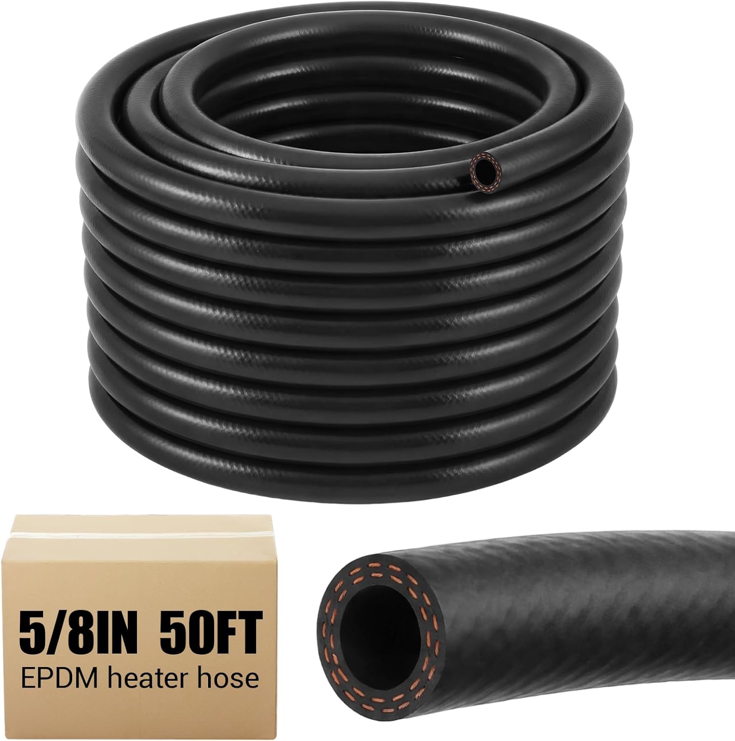 Outus 5/8" ID Heater Hose 50ft Epdm Coolant Radiator Hose 114 PSI 3-Ply Rubber 2 Braided-Cord Reinforcement Black for Radiator Engine Heating Systems Working Pressure Water Heater System