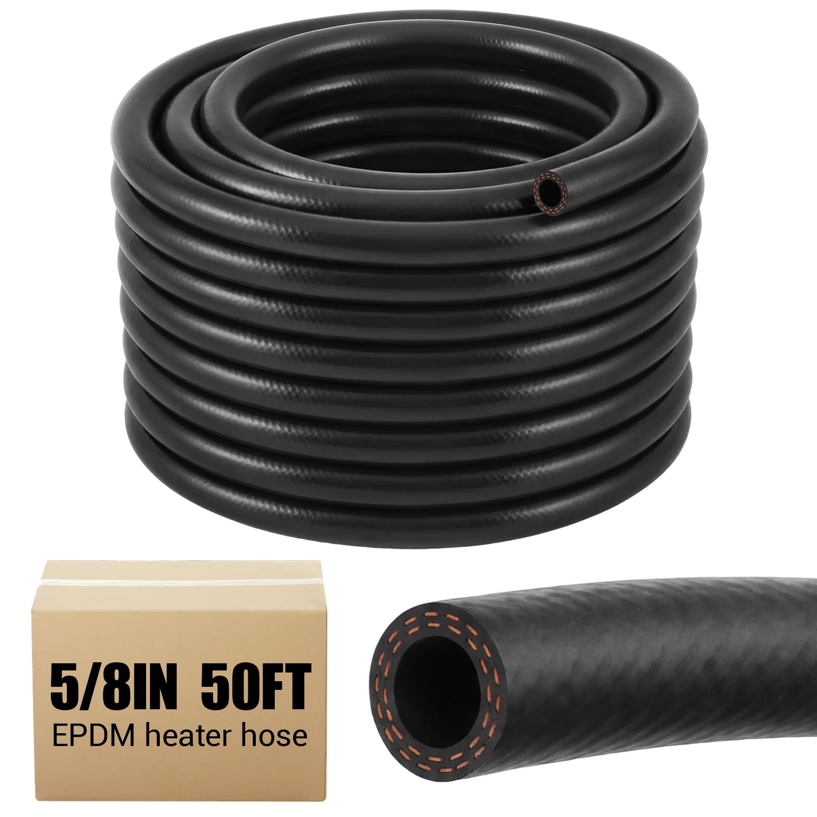 Outus 5/8" 50ft Heater Hose EPDM Coolant Radiator 85 PSI 2-Ply Black