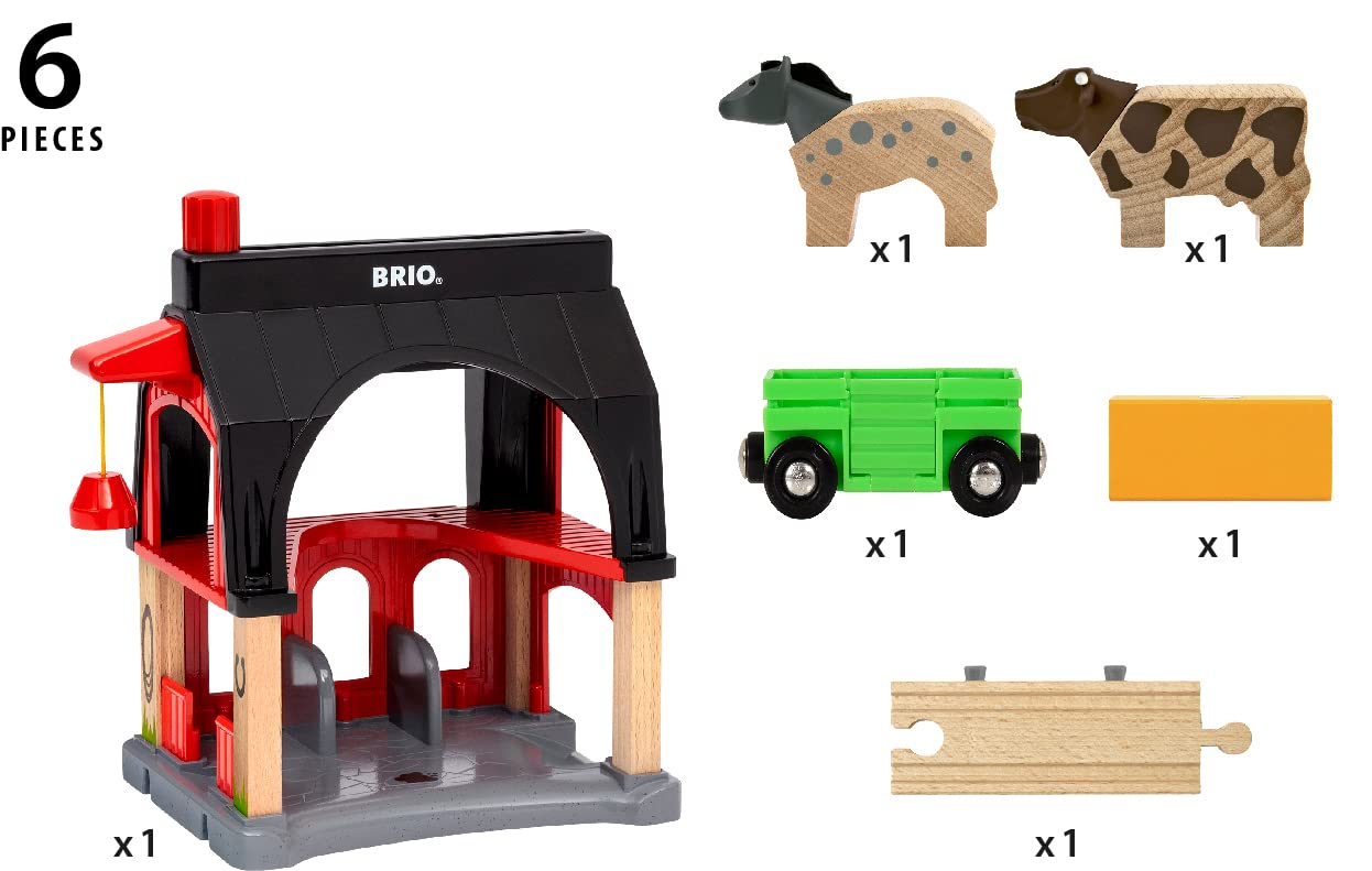 BRIO 36012 Tierscheune mit Heuwaggon - Zubehör zum Zugset für Kinder ab 3 Jahren