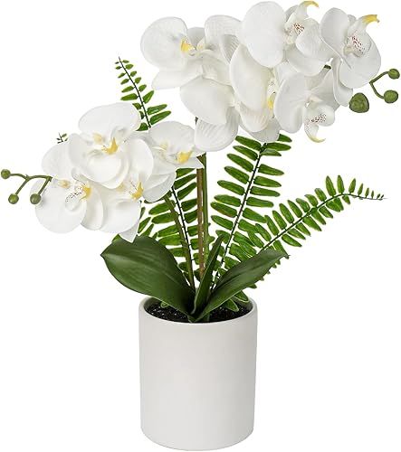 Vista 52 de Briful Orchids Artificial Flowers 16" Small Fake Orchid Pink Phalaenopsis Orchid Flower Arrangements with Ceramic Vase Faux Orchid for Home Bathroom