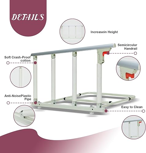 Miniatura 4 de Riel de cama plegable de 30   Rieles de cama de seguridad para adultos mayores (TwinKing, sin herramientas) Soporta 300 libras  Correa