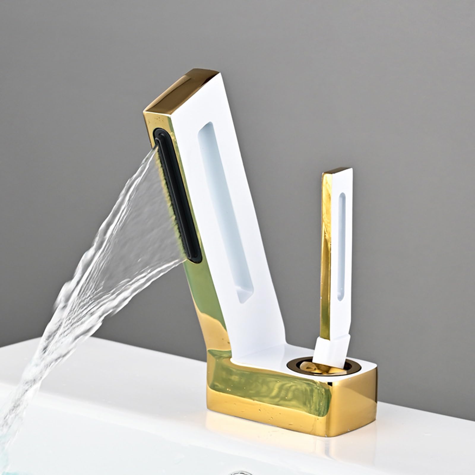Mitigeur de lavabo cascade robinet de salle de bain monotrou en laiton