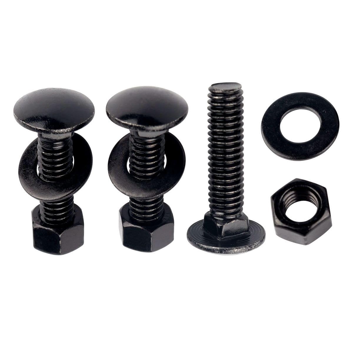10 Sets 1/4-20 x 3/4" Carriage Bolts Screws Round Head Square Neck and Hex Nuts, Flat Washers 304 Stainless Steel 18-8 Full Thread, Black