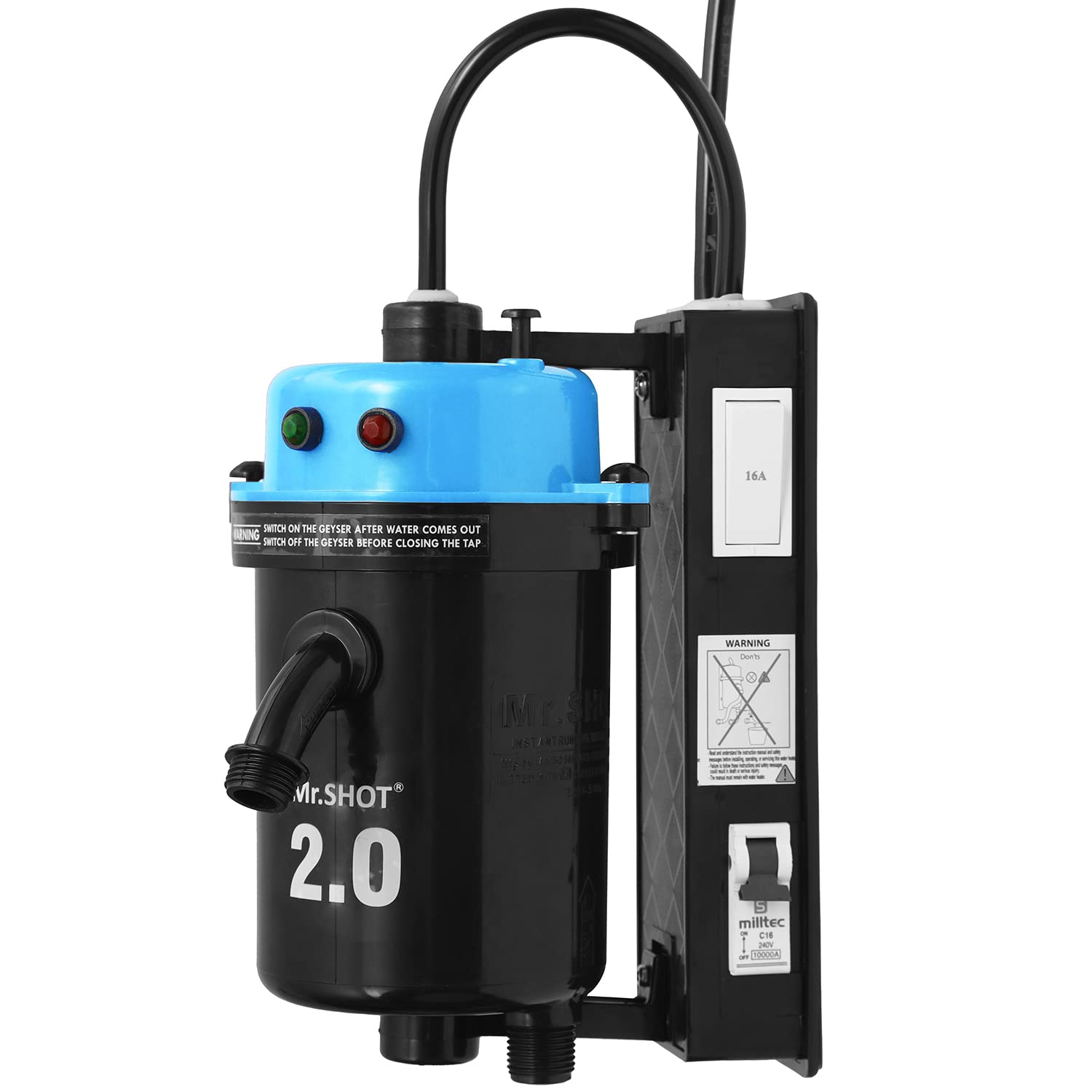 Buy Mr.SHOT® 2.0 WINNER India's first Dual Thermostat, Moulded Outlet Pipe,  Threaded Inlet and Outlet, Service Friendly, Dual Color and Fitted with ISI  Heating Element, MCB and ON/OFF SWITCH - BLUE Online