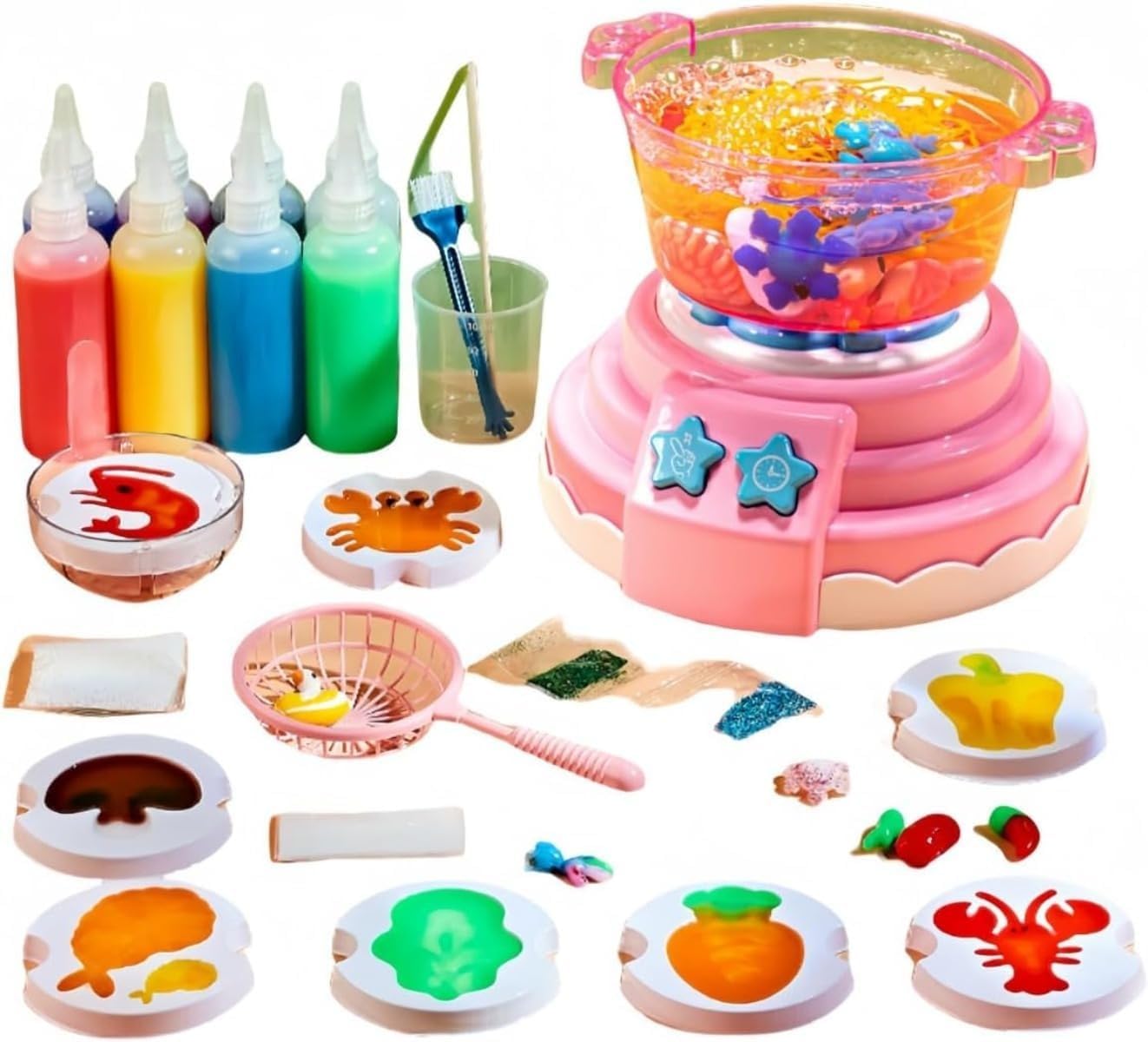 ZHZ Kids Safe DIY Cooking Toy Set | Bounce Cooking Pretend Play Pot Portable Bubble Edison (8 Pack, Pink)