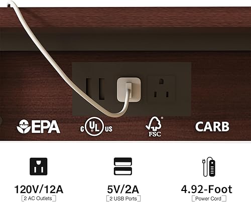 Miniatura 34 de LIDYUK Mesa auxiliar en forma de C con estación de carga, mesa auxiliar abatible con puertos USB y tomas, mesa de sofá con estante de almacenamiento