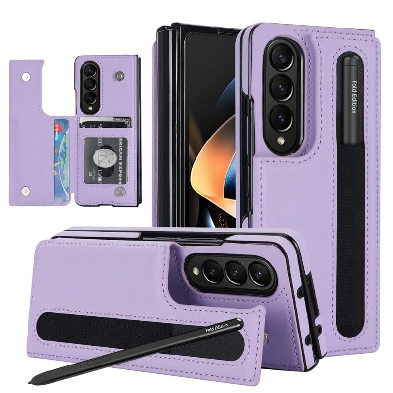 Étui en cuir Samsung Galaxy Z Fold 7 violet clair, housse premium à rabat magnétique chic