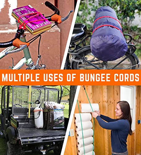 Zexon 40 Pack Bungee Cords Heavy Duty Outdoor With Plastic Coated Steel & Carabiner Hooks Assorted In 10", 18", 24", 36", 48", 60" With 80" Flat Cord, 1 Cargo Net Storage Bag, Tarp Clips & Ball Ties #TOP4