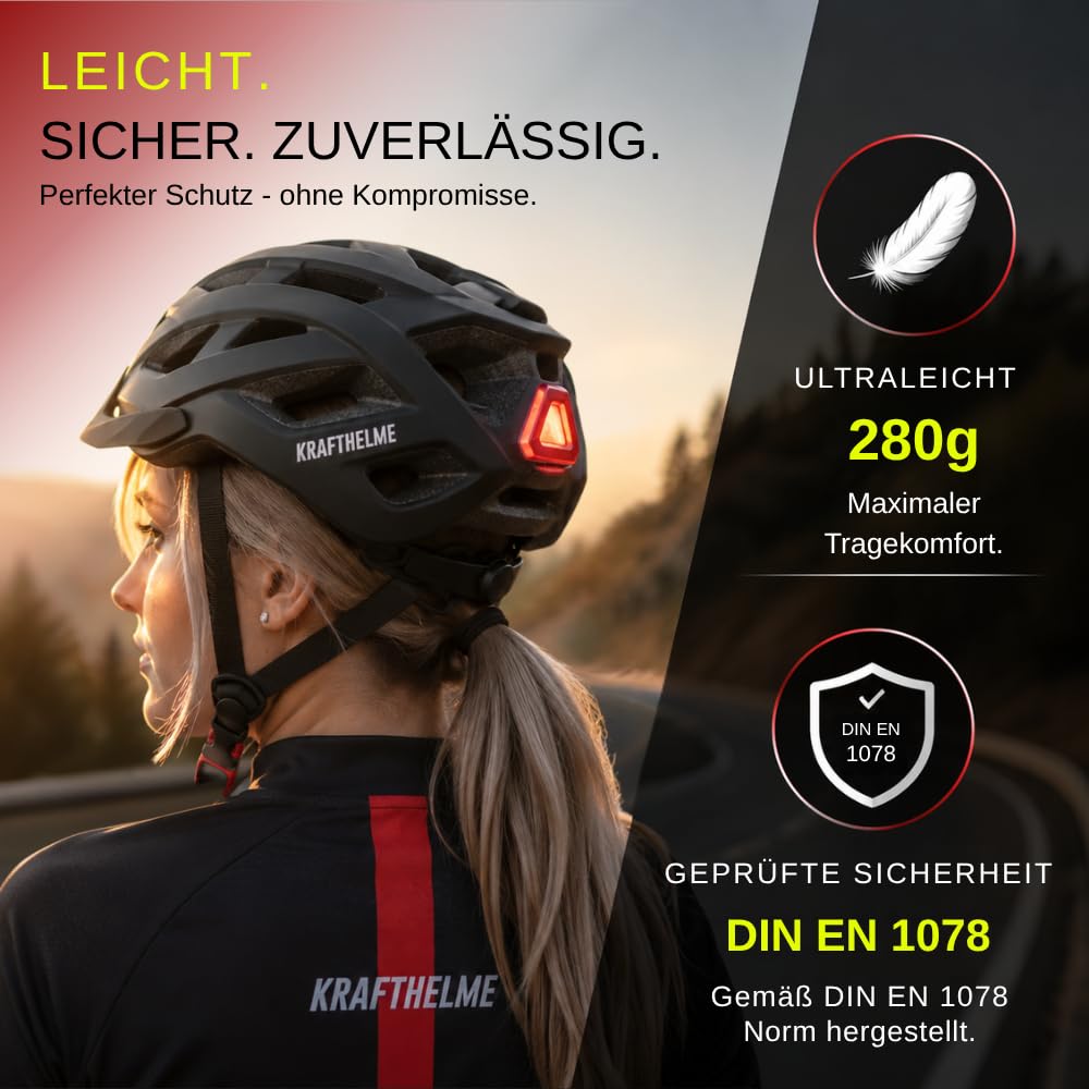 Fahrradhelm mit Licht für Herren & Damen – robuster & sicherere Fahrradhelm Erwachsene, Mountainbike Helm, City- und Rennradhelm