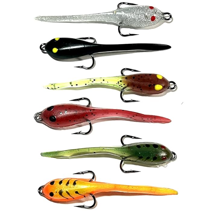 Buy 6pk Delong Lures 3" Medium Tadpole Fishing Lures, PreRigged with Sharp Double Hooks
