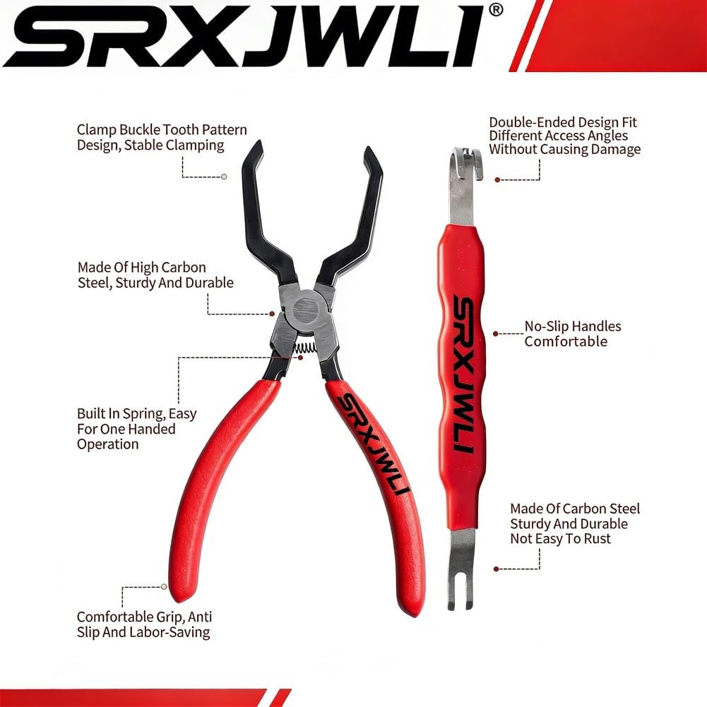 5-Piece Automotive Electrical Disconnect Pliers Kit Heavy Duty Steel Connector Removal Tool Terminal Separator Set Professional Wiring Repair Quick Release Fuel Line Service Mechanic Hand Tool