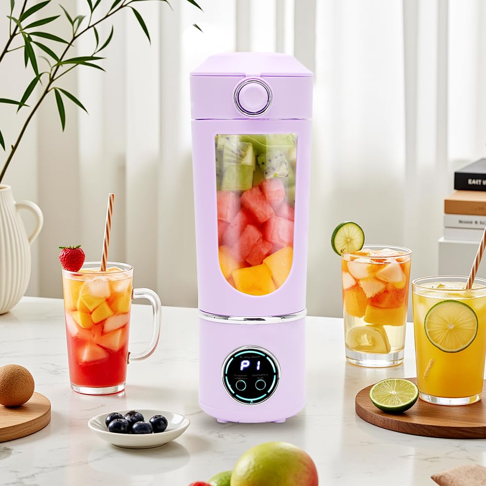 Frullatore Portatile Smoothie Maker, 700 ml Mini Frullatore Portatile Elettrico con 12 coltelli,Frullatore Personale con Batteria USB Ricaricabile Ideale per Smoothie Frullati Frutta e Verdura (Viola)