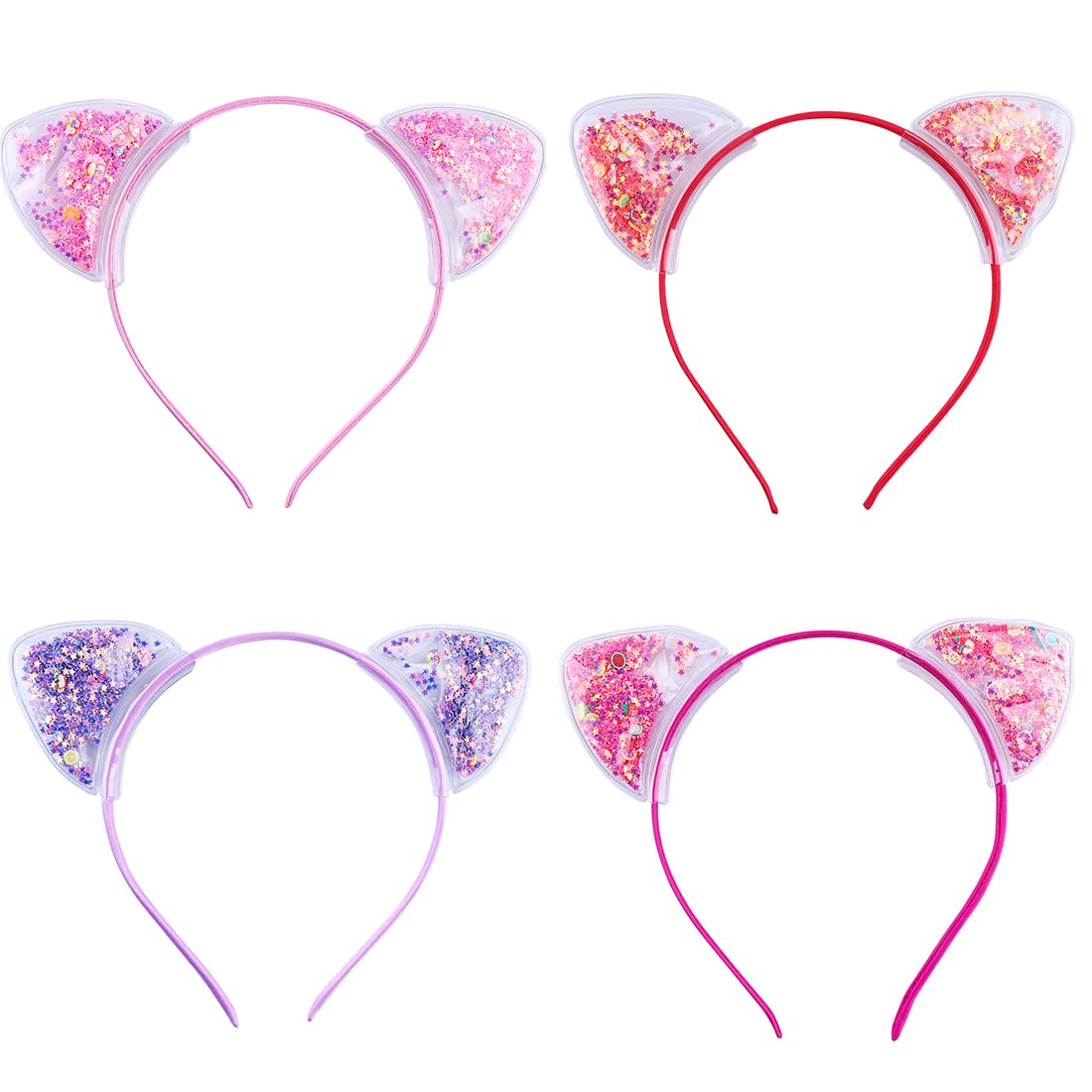 USTNIR Diadema Orejas de Gato, 4 Piezas Lentejuelas Diadema Gato Adulto Hairband para el Pelo para Mujeres Niñas Decoración de Fiesta