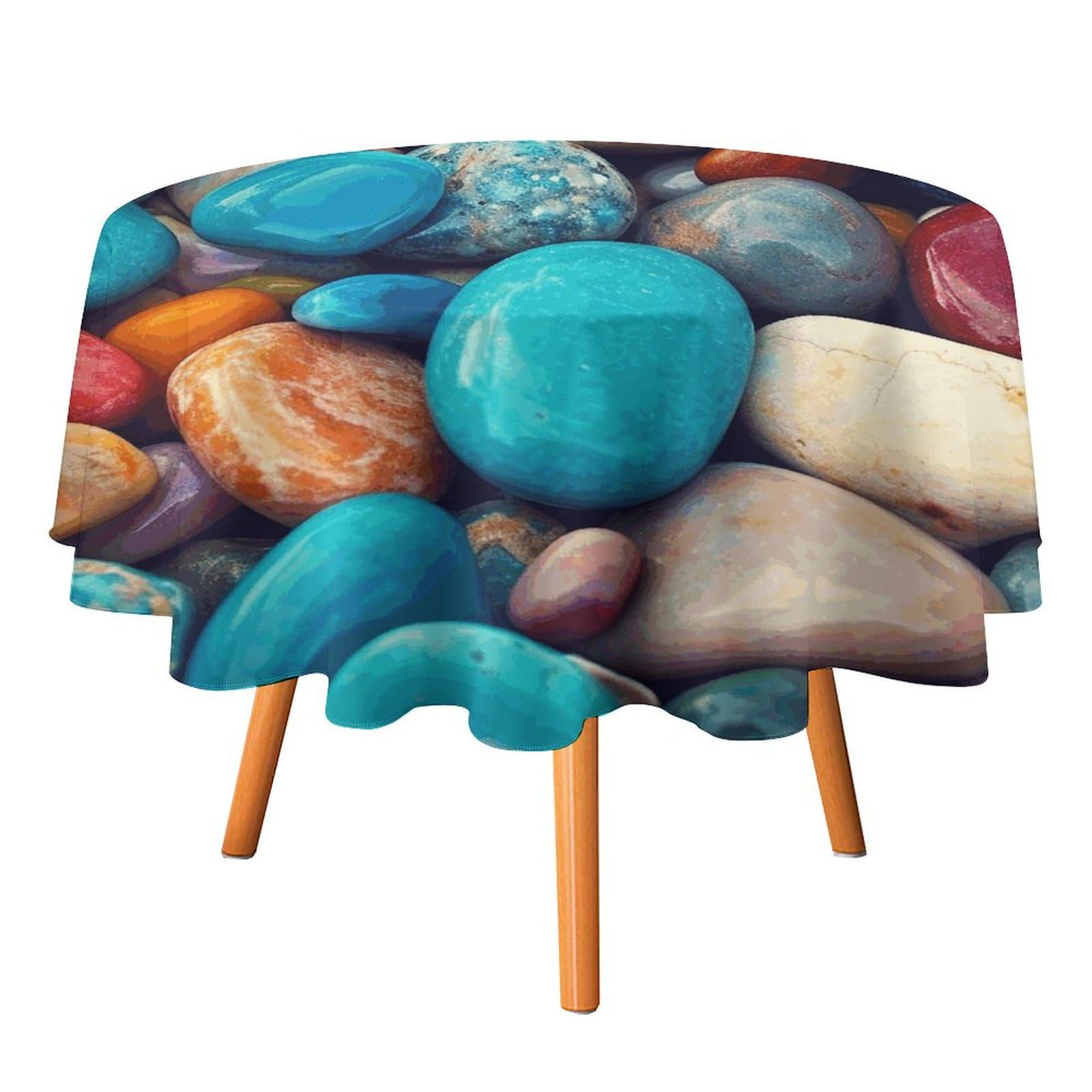 Nappe ronde aux motifs pierres colorées et lavable pour table de salle à manger