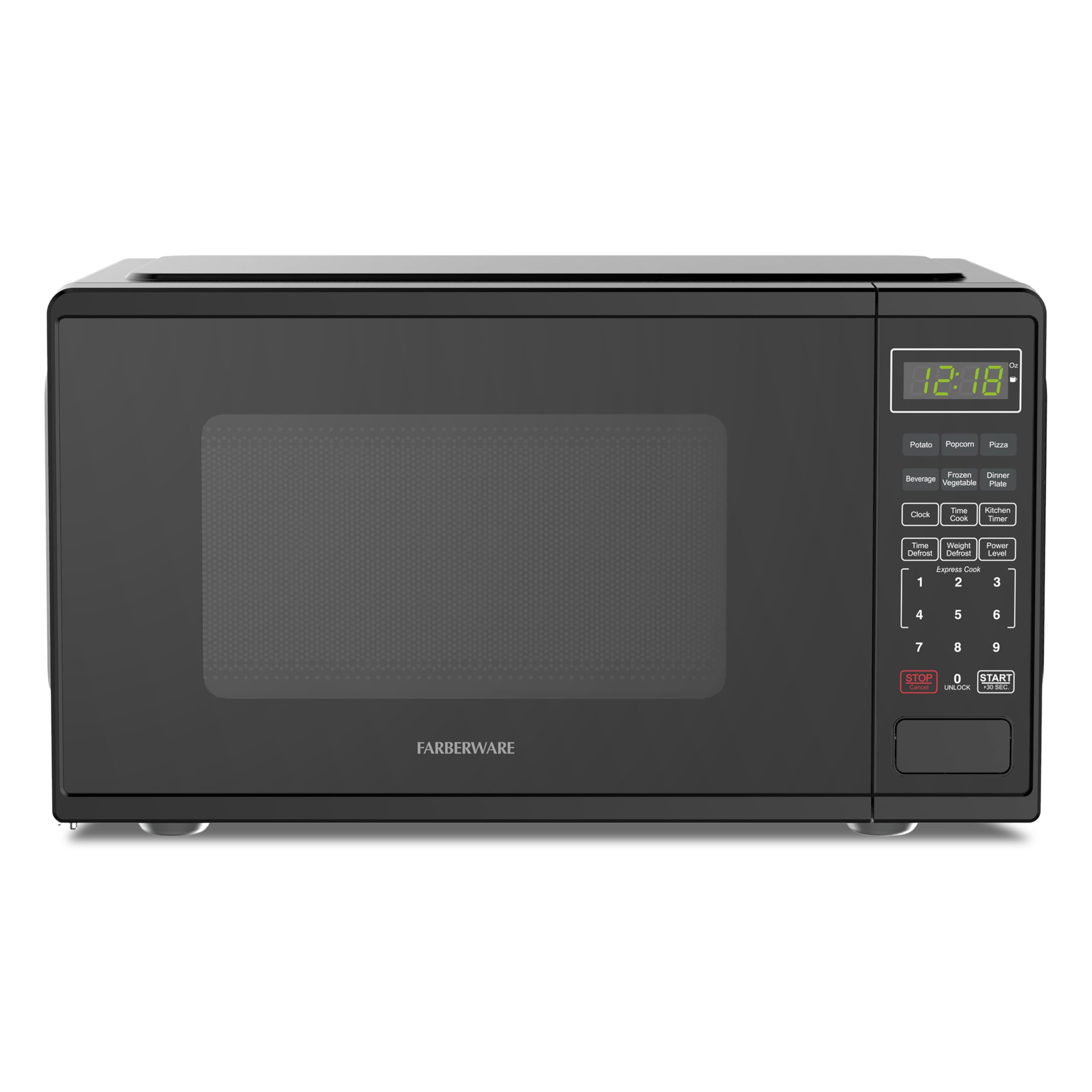 Farberware 0.9 Cu. Ft. 900-Watt Oven Auto, Defrost, &amp; Express Cooking – Compact Countertop Microwave with Digital Display &amp; Safety Lock, Black