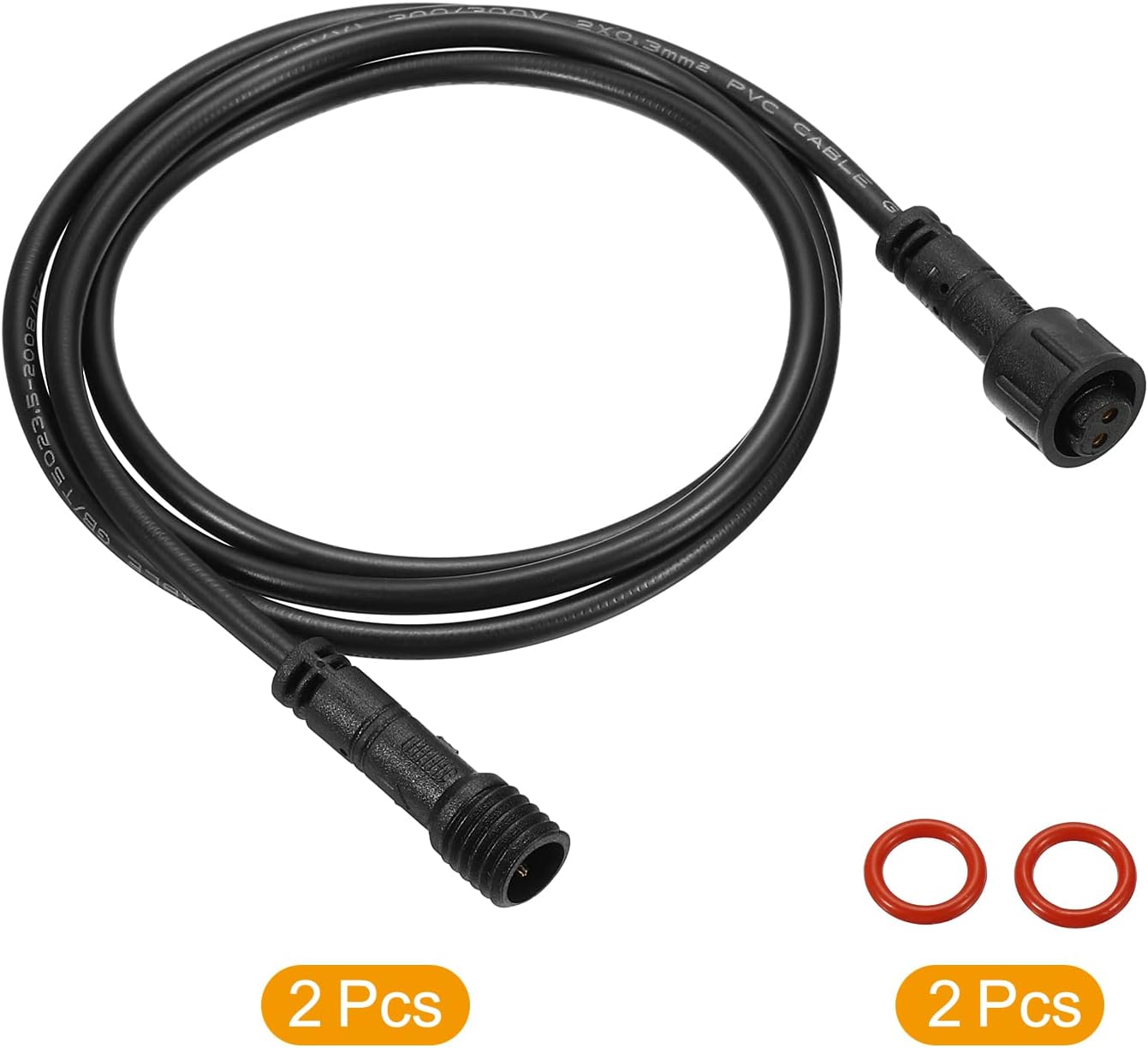 PATIKIL 3.28Ft 2 Pin Extension Cable Wire, 2Pcs 22 AWG Waterproof IP67 Connector with Male and Female at Both Ends for LED Strips, Black