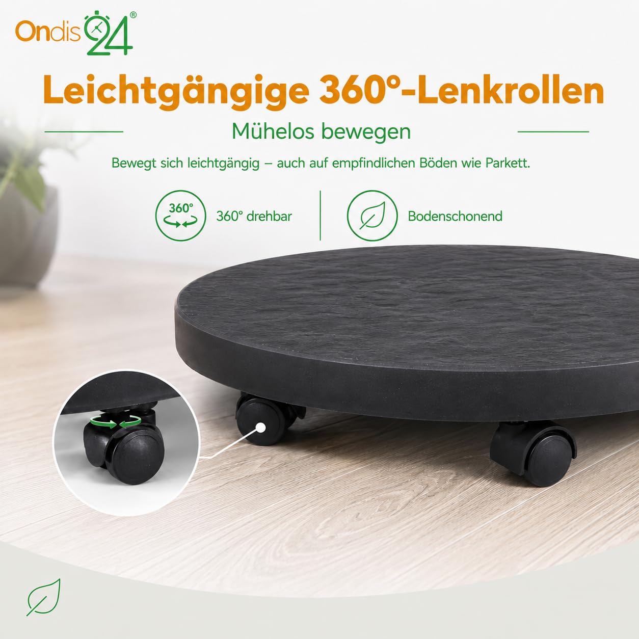 Ondis24 Pflanzenroller bis 150 kg Blumenroller mit unsichtbaren Rollen Möbelroller Kübelroller Pierre (⌀ 40cm, Anthrazit)