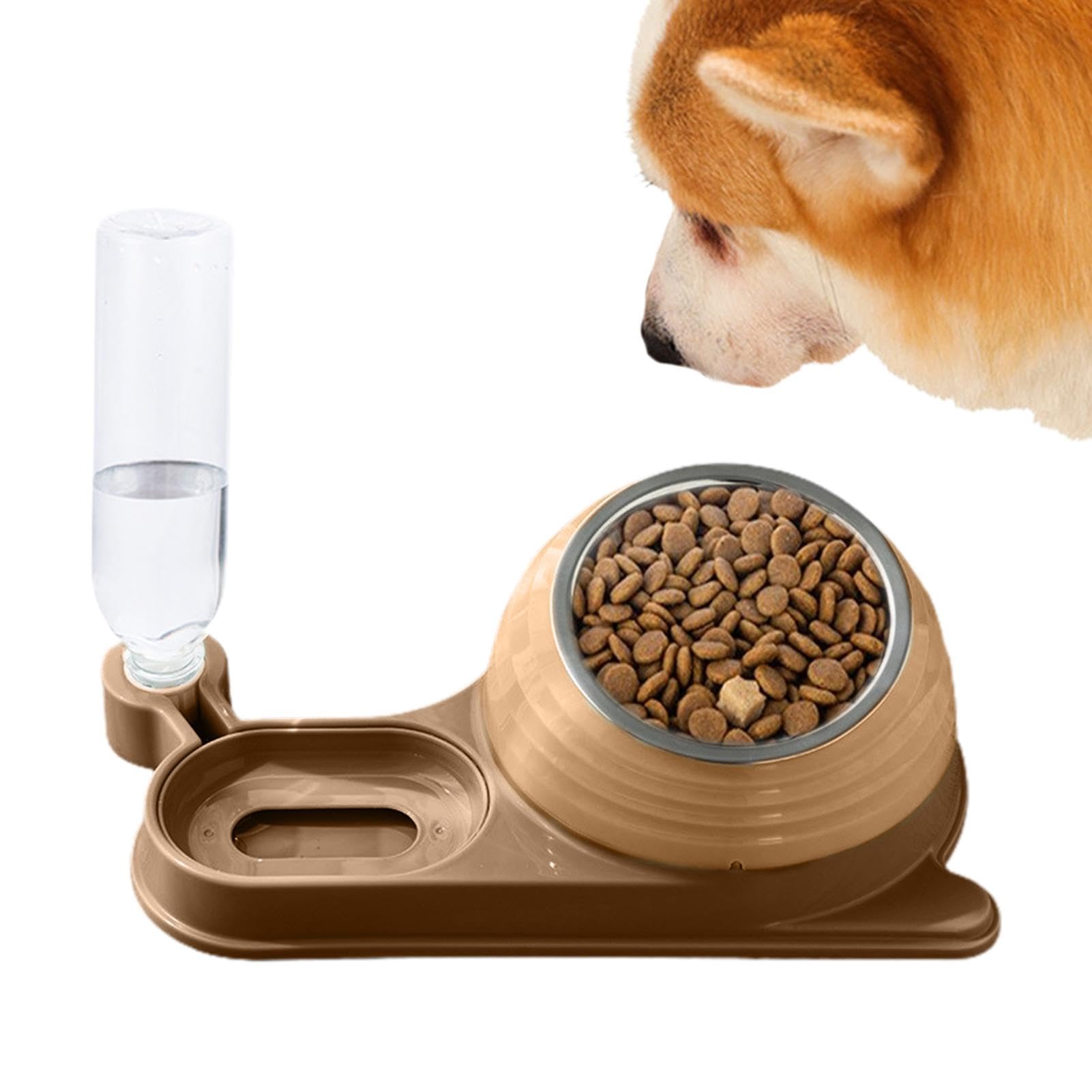 Comedero para Mascotas, Comedero for Gatos con dispensador de Agua - for Botella | Set comedero y Bebedero Inclinado Estable for Mascotas(Dark Brown)