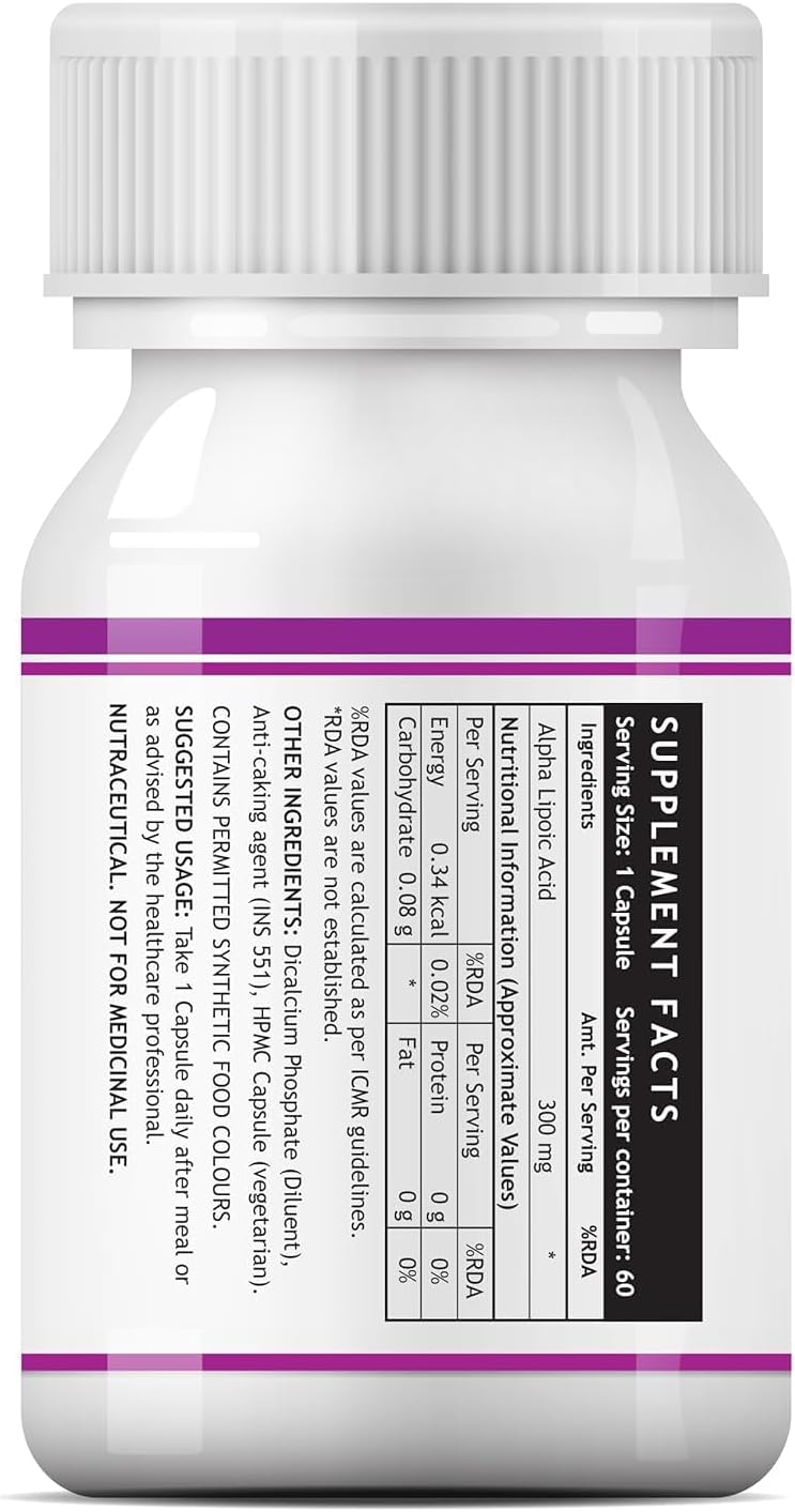 Alpha Lipoic Acid 300mg | Universal Antioxidant | ALA Supplement - 60 Vegetarian Capsules (Pack of 1)