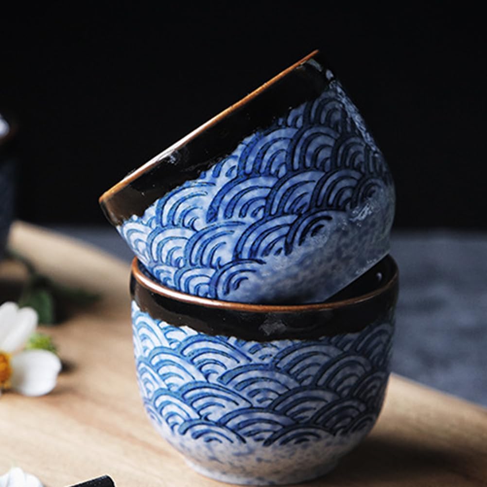 UPKOCH 4Pièces Set de Tasses à Sake Céramique Traditionnelle Japonaise Émaillées pour Usage Maison Capacité de Design Ondes de