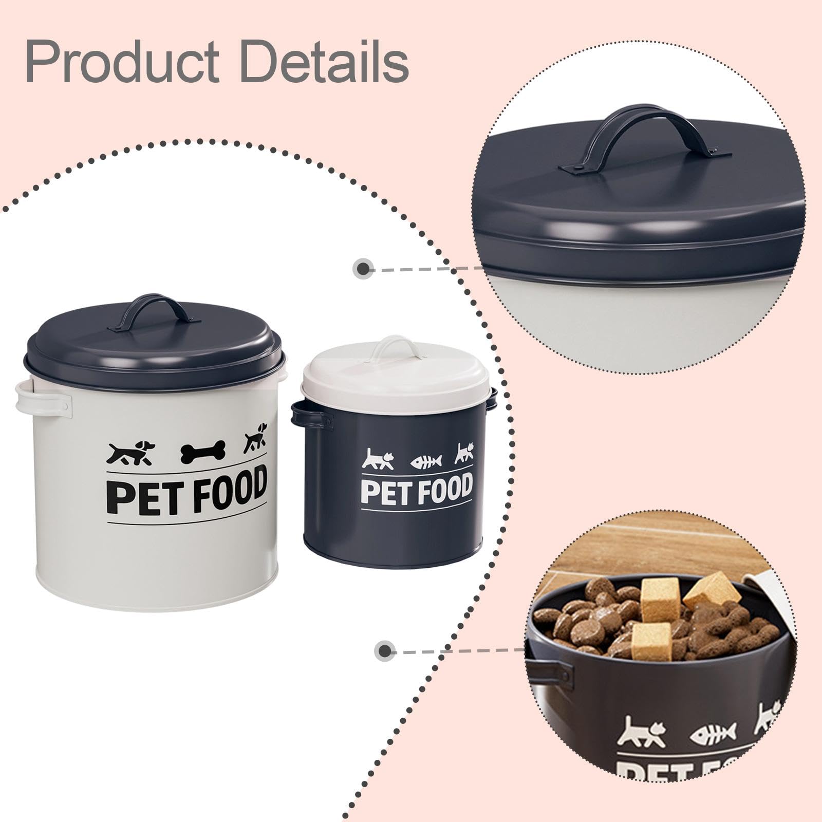 MagiDeal 2 Contenedores herméticos de Hierro para golosinas de Perros y Gatos, Ideales para almacenar Comida y Otros Alimentos de Mascotas