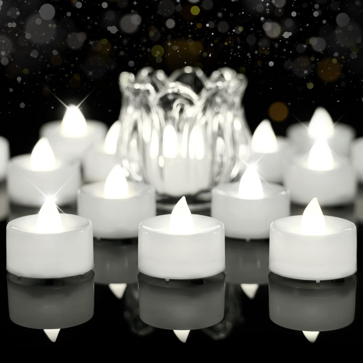 BEICHI 24-Pack Timer Tea Lights Candles Battery Operated, LED Tea Light with Timer, Built-in 6 Hours Flameless Votive Candle, Flickering Votive Tealights- Pure White Light