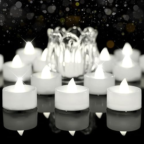 Miniatura 1 de BEICHI Paquete de 24 velas de té con temporizador, funciona con pilas, luz de té LED con temporizador, vela votiva sin llama integrada de 6 horas,
