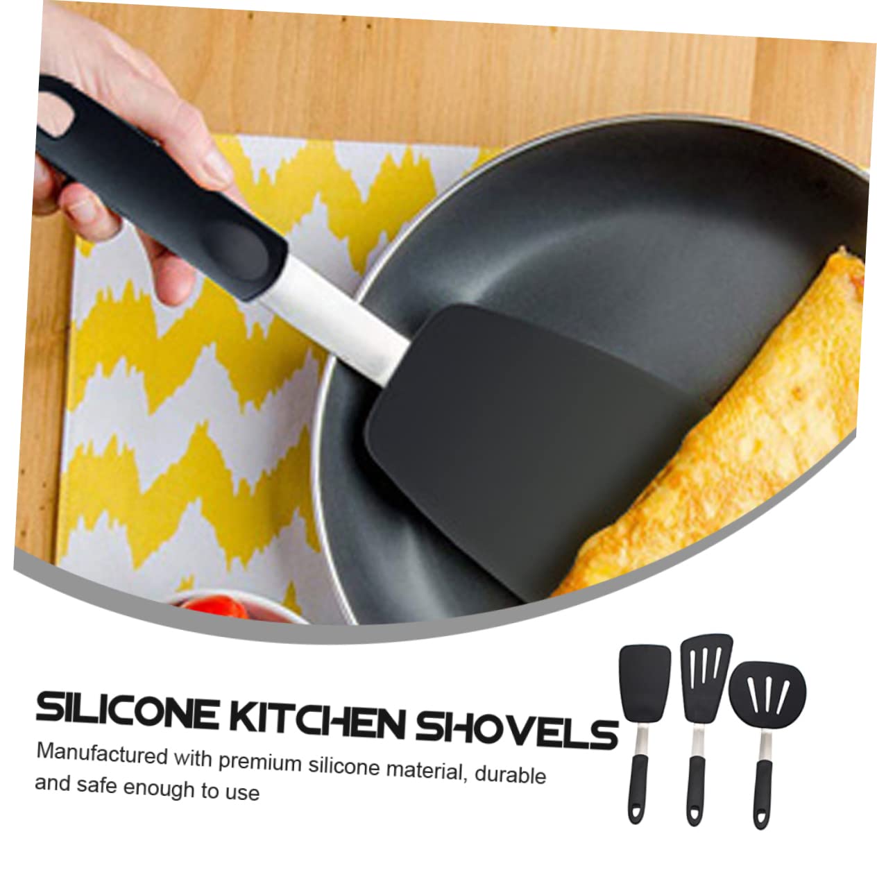 Set di 3 Spatole in Silicone Nero per Cucina e Bistecca