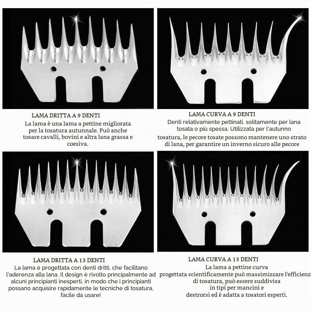 Lame per Cesoie per Pecore, Lame di Ricambio per Tosatrici per Capra in Acciaio Inossidabile, per Capre, Pecore, Bovini(13-tooth curved blade)