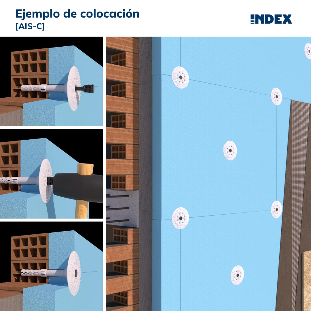 INDEX A PERFECT FIXING - AISC10180 [AIS-C] Taco con clavo de poliamida para fijación de paneles aislantes y rehabilitación de fachadas (SATE), Homologado, Ø10 x 180 mm, 200 unidades