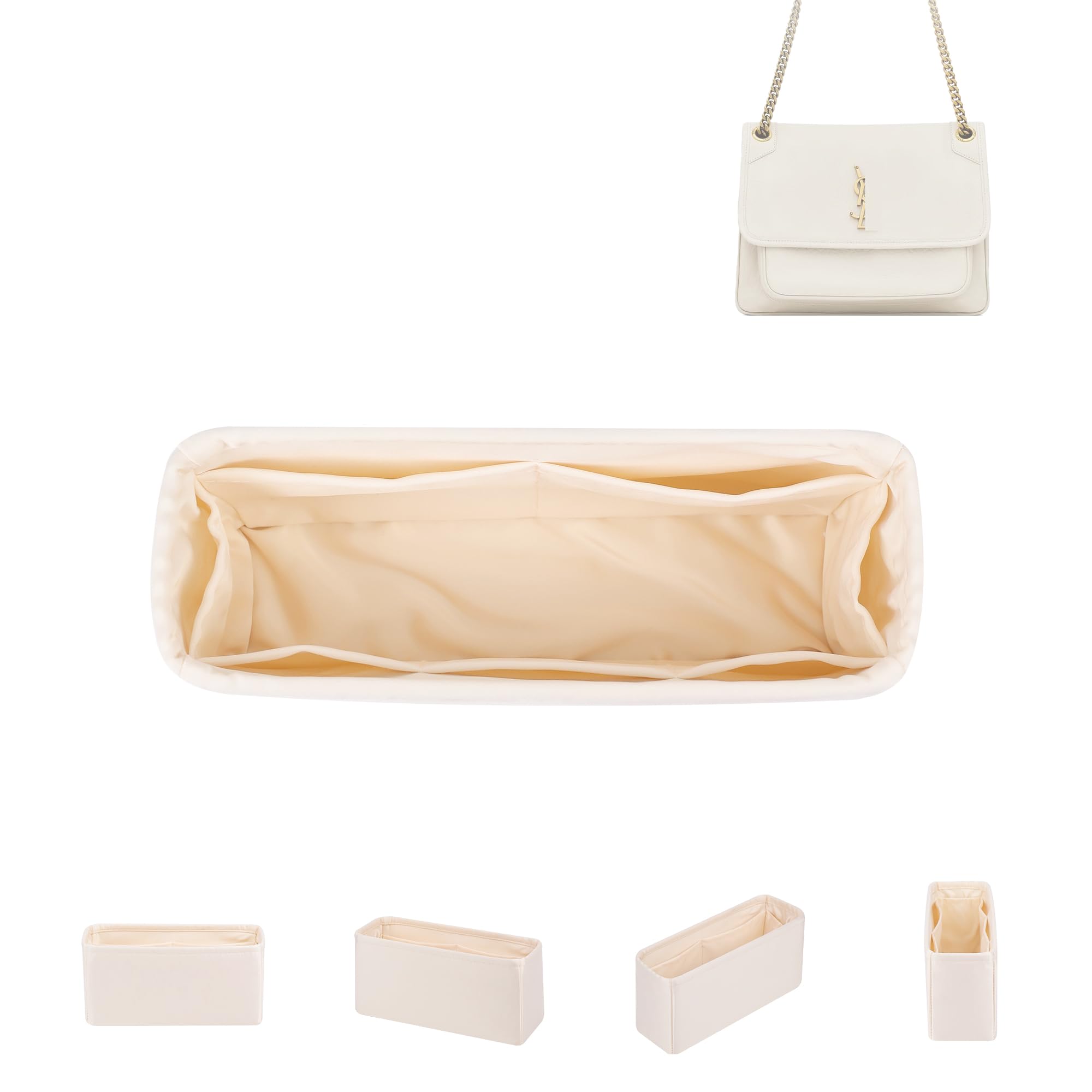 DGAZ Organizador Interior para Y-S-L Niki Medium, Satén Interior, Craie | Inserto de Satén de Lujo, Ajuste Perfecto, Protección Suave, Ligero