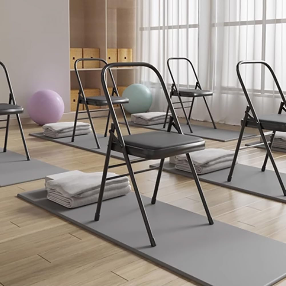 Sedia Pieghevole per Yoga Iyengar in Metallo - Ausiliaria, Portatile, Rinforzata, Senza Schienale - Bianca, 31,5 x 18,5 x 17,3 Pollici (Brown)