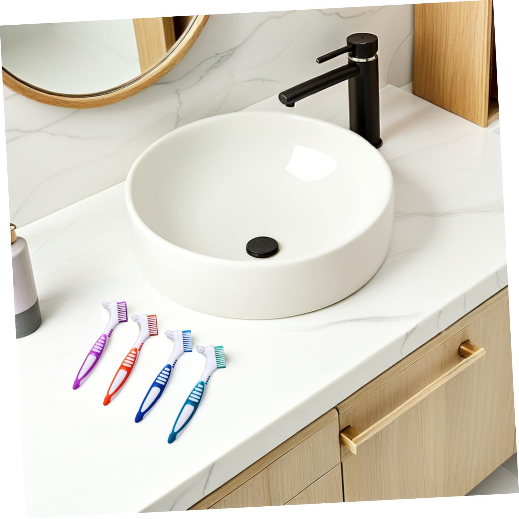 12 Pezzi Spazzolino Denti Finti Doppia Testa con Setole Morbide per Pulizia Profonda Protesi e Apparecchi Manico Ergonomico Antiscivolo per Viaggio e Uso Domestico