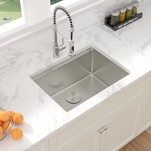 Miniatura 77 de Sarlai Fregadero de cocina de montaje inferior 21 x 19 pulgadas, repisa de fregadero de barra de montaje inferior, estación de trabajo, cuenco Acero